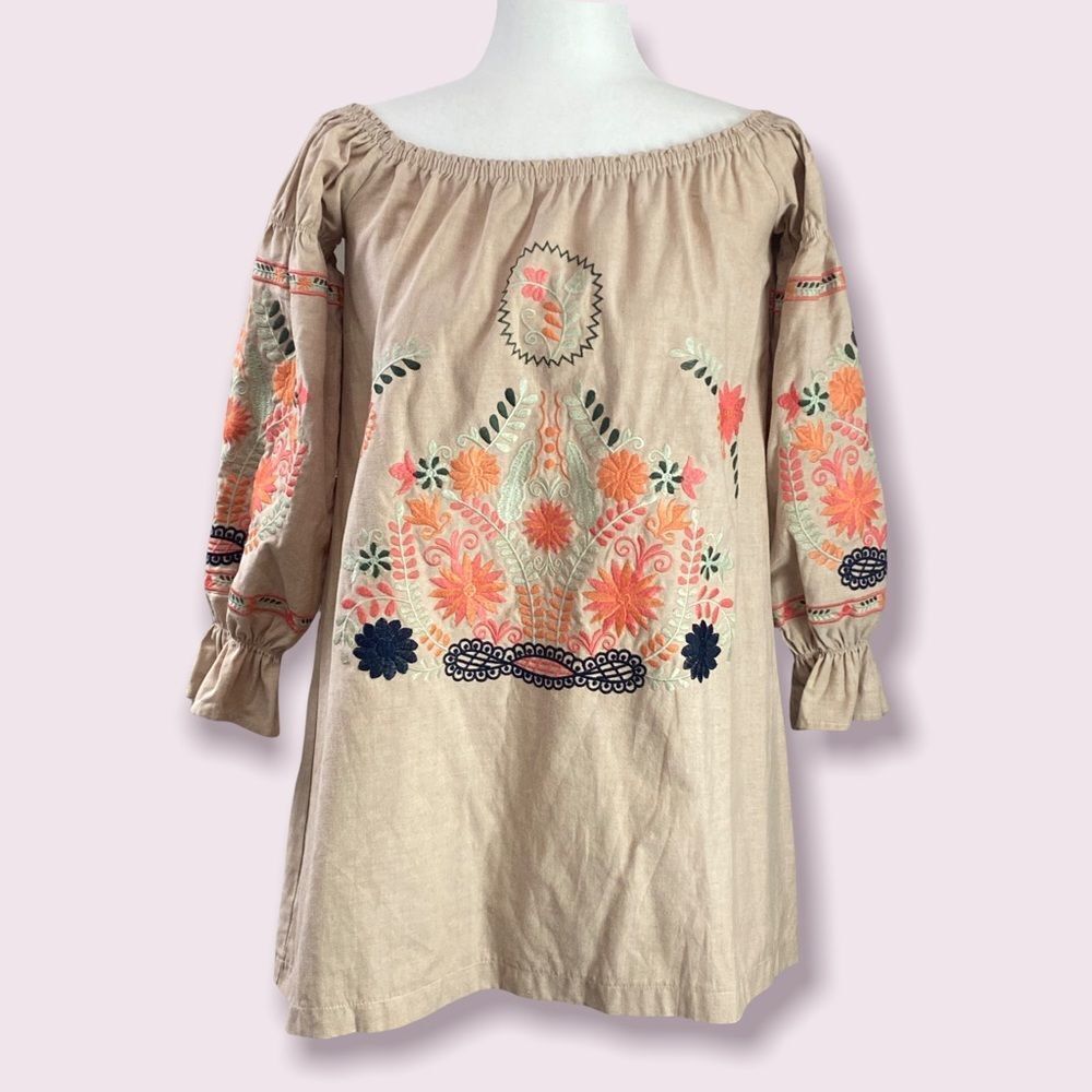 Off Shoulder Embroidered Peasant Blouse